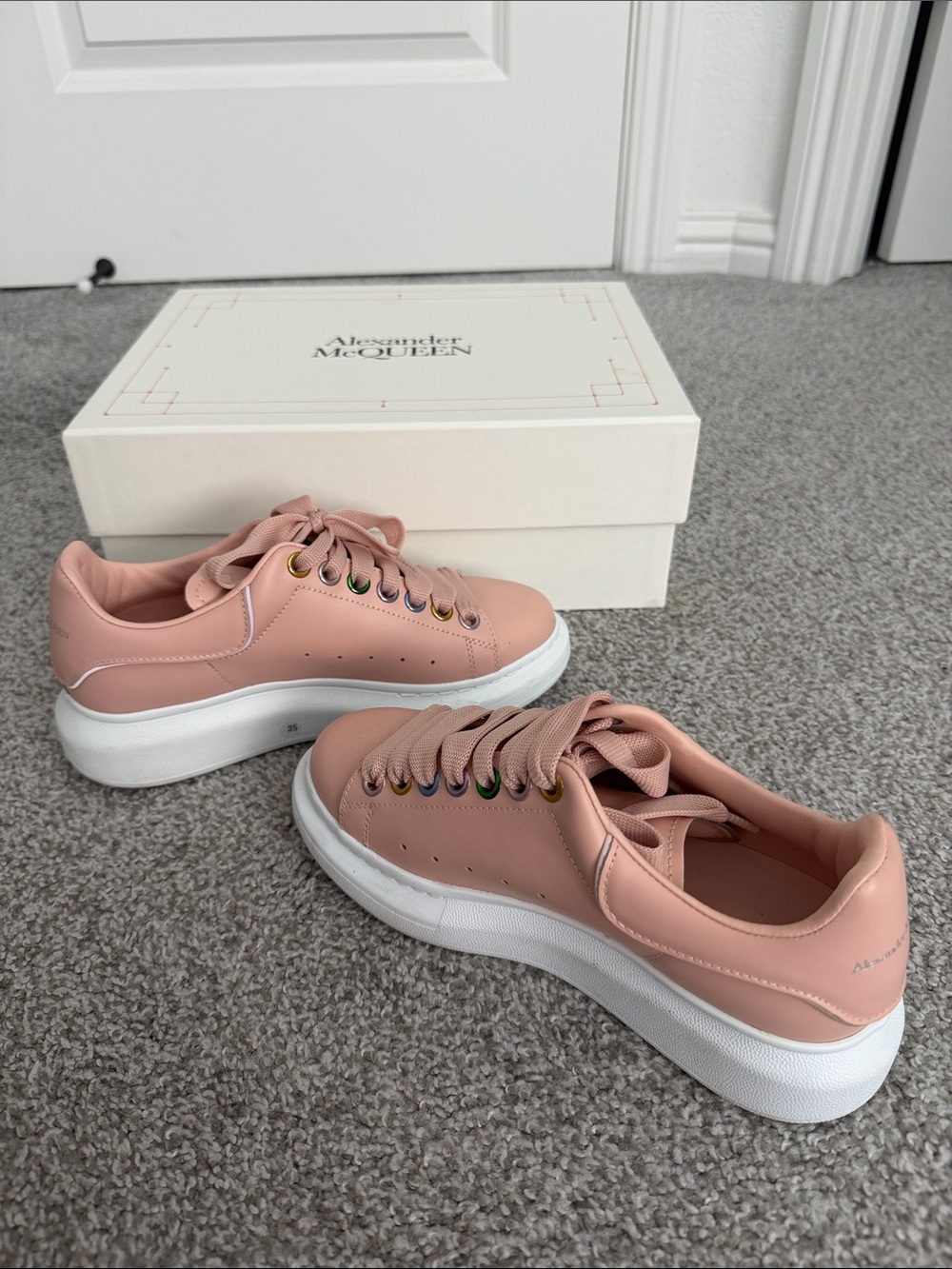 Alexander McQueen Larry Blush Pink Sneakers with Shell/Multicolor Eyelets